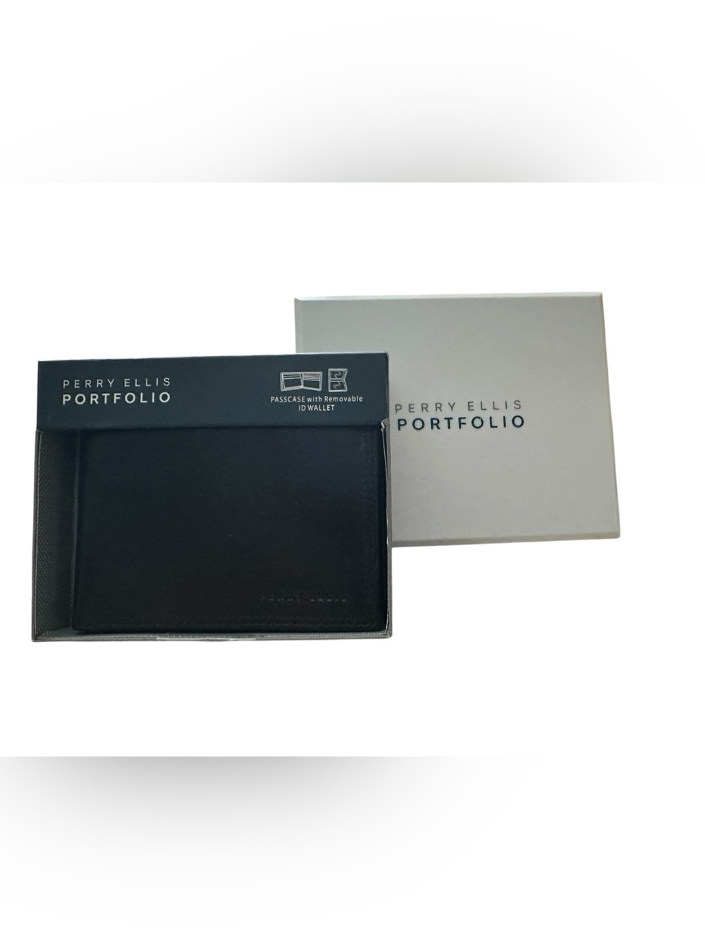 Perry Ellis Portfolio Men's Black Leather Passcase Wallet Removable ID Wallet
